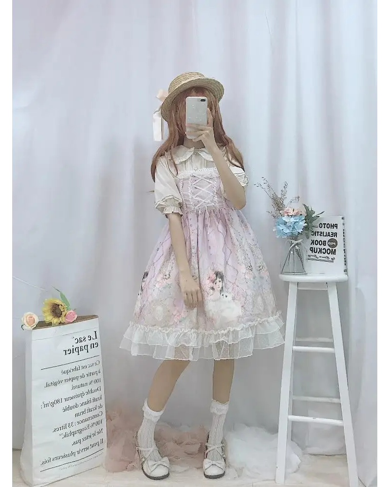 Genuine Lolita Dress in Pastel Pink with Victorian Inspired Design - dress