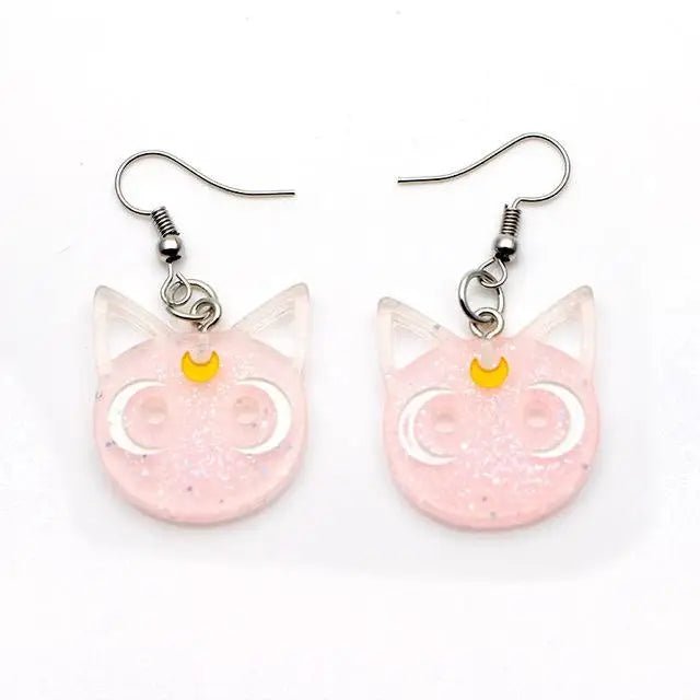 Glittery Cat Earrings with Half Moons in Resin Art - Cosparty
