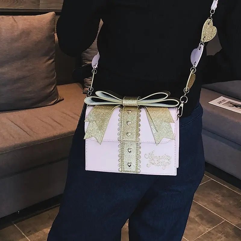 Glittery Lolita Gift Handbag Shaped Like a Present With Bow - Cosparty