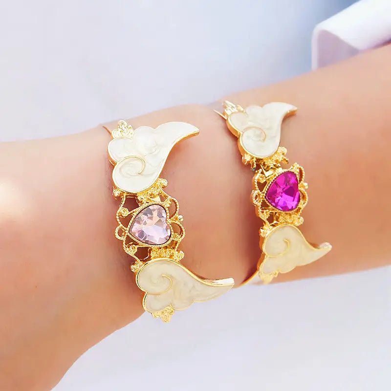 Gold Plated Angel Wing Gemstone Cuff Bracelet for Magical Girls - Cosparty