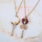 Gold Plated Magical Girl Inspired Necklace with Rhinestone Embellishments - Cosparty