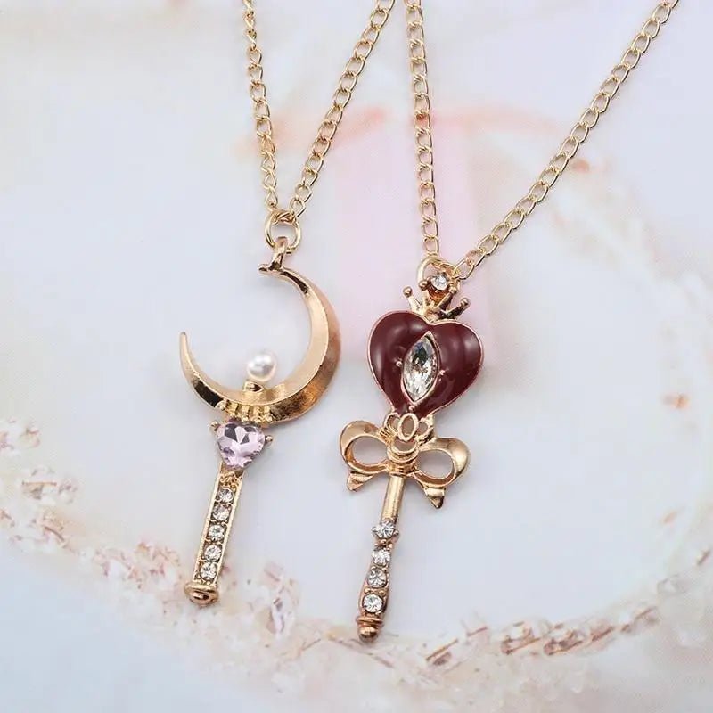 Gold Plated Magical Girl Inspired Necklace with Rhinestone Embellishments - Cosparty