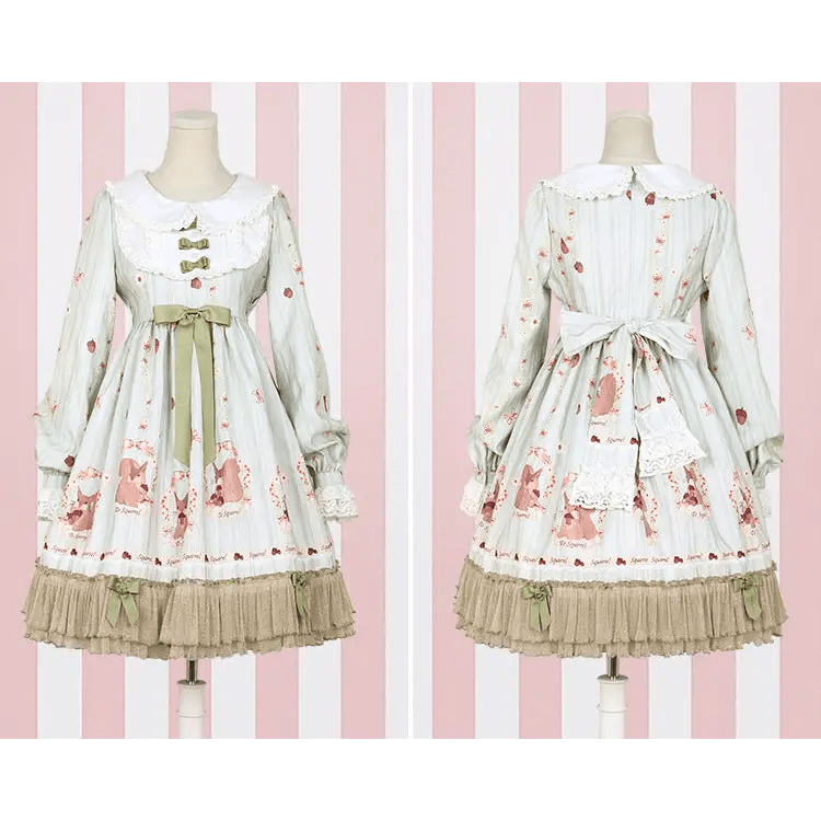 Gorgeous Lolita Dress with Squirrel Cameo in Various Colors and Sleeves - Cosparty
