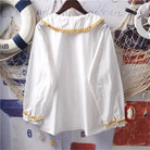 Gorgeous White Peter - Pan Style Sunflower Button - Up Blouse - Cosparty