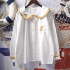 Gorgeous White Peter - Pan Style Sunflower Button - Up Blouse - Cosparty
