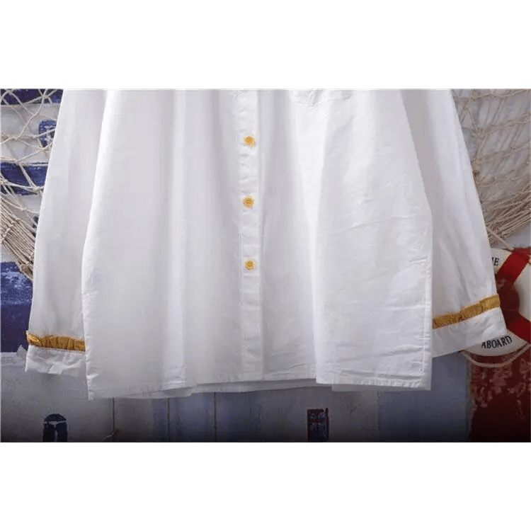 Gorgeous White Peter - Pan Style Sunflower Button - Up Blouse - Cosparty