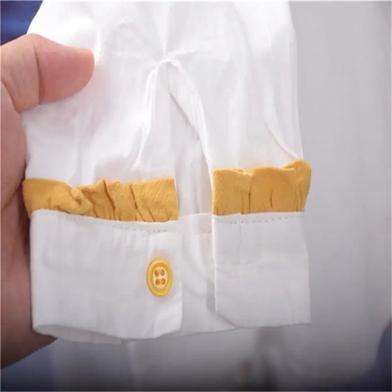 Gorgeous White Peter - Pan Style Sunflower Button - Up Blouse - Cosparty