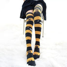 Gothic Halloween Stockings with Spooky Black and Orange Print - Cosparty