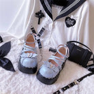 Gothic Lolita Bat Wing Platform Wedge Shoes with Strappy Buckles - Cosparty