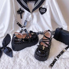 Gothic Lolita Bat Wing Platform Wedge Shoes with Strappy Buckles - Cosparty