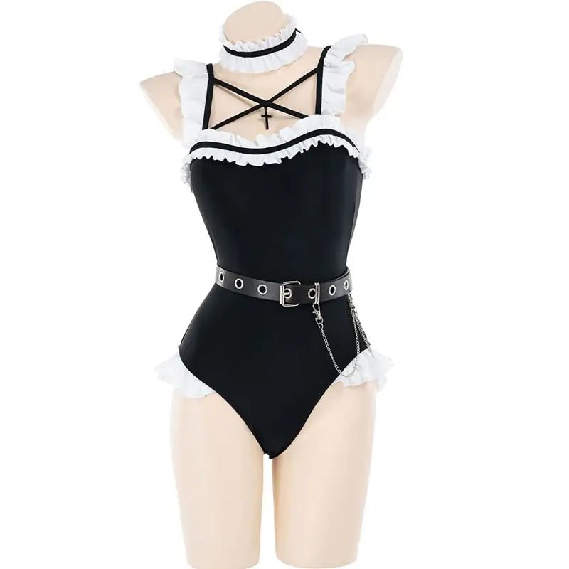 Gothic Priestess Inspired Belted Bodysuit for Dark Occult Aesthetic - Cosparty