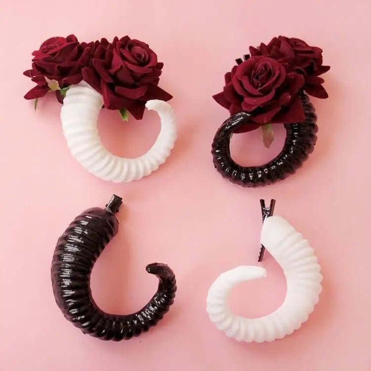 Gothic Ram Horns Hair Clips for Occult and Pagan Themes - Cosparty