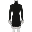 Gothic Winter Dress with White Fur Cuffs and Hemline - Cosparty