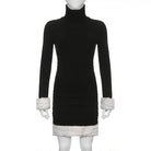 Gothic Winter Dress with White Fur Cuffs and Hemline - Cosparty