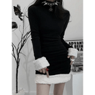 Gothic Winter Dress with White Fur Cuffs and Hemline - Cosparty