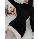 Gothic Winter Dress with White Fur Cuffs and Hemline - Cosparty
