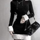 Gothic Winter Dress with White Fur Cuffs and Hemline - Cosparty