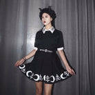 Gothic Witch Craft Pleated Skirt with Pentagram and Moon Design - Cosparty