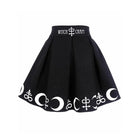 Gothic Witch Craft Pleated Skirt with Pentagram and Moon Design - Cosparty