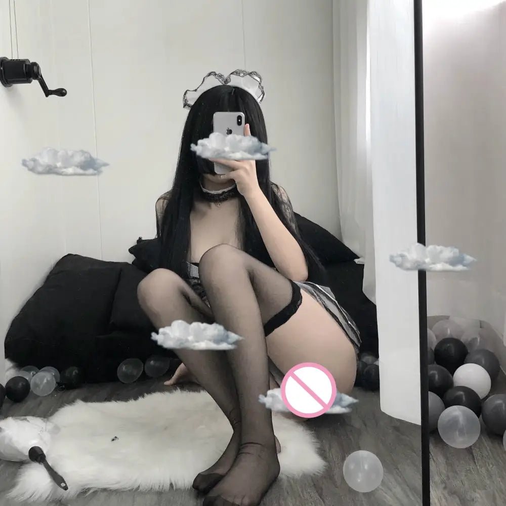 Grey and White Bowknot Lingerie Set for Comfortable Fit - Cosparty