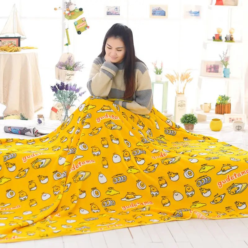 Gudetama Inspired Happy Egg Yolk Fuzzy Throw Blanket - Cosparty