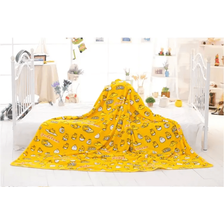 Gudetama Inspired Happy Egg Yolk Fuzzy Throw Blanket - Cosparty