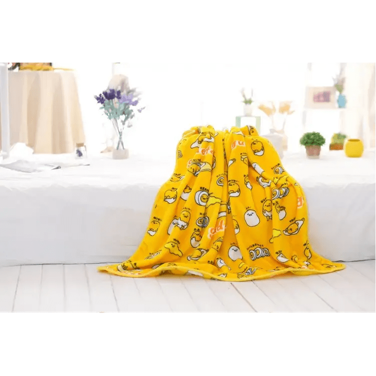 Gudetama Inspired Happy Egg Yolk Fuzzy Throw Blanket - Cosparty