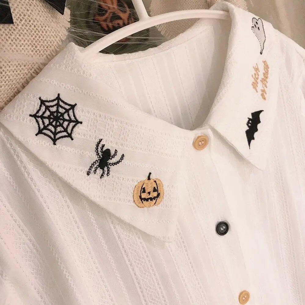 Halloween Inspired Collared Blouse Length 59cm for Year - Round Wear - Cosparty