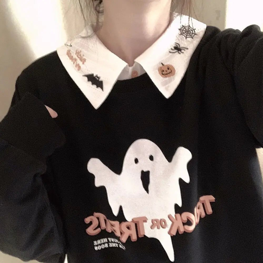 Halloween Inspired Collared Blouse Length 59cm for Year - Round Wear - Cosparty