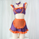 Halloween Inspired Ruffled Maid Lingerie Set in Orange and Purple - Cosparty