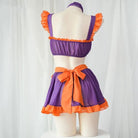 Halloween Inspired Ruffled Maid Lingerie Set in Orange and Purple - Cosparty