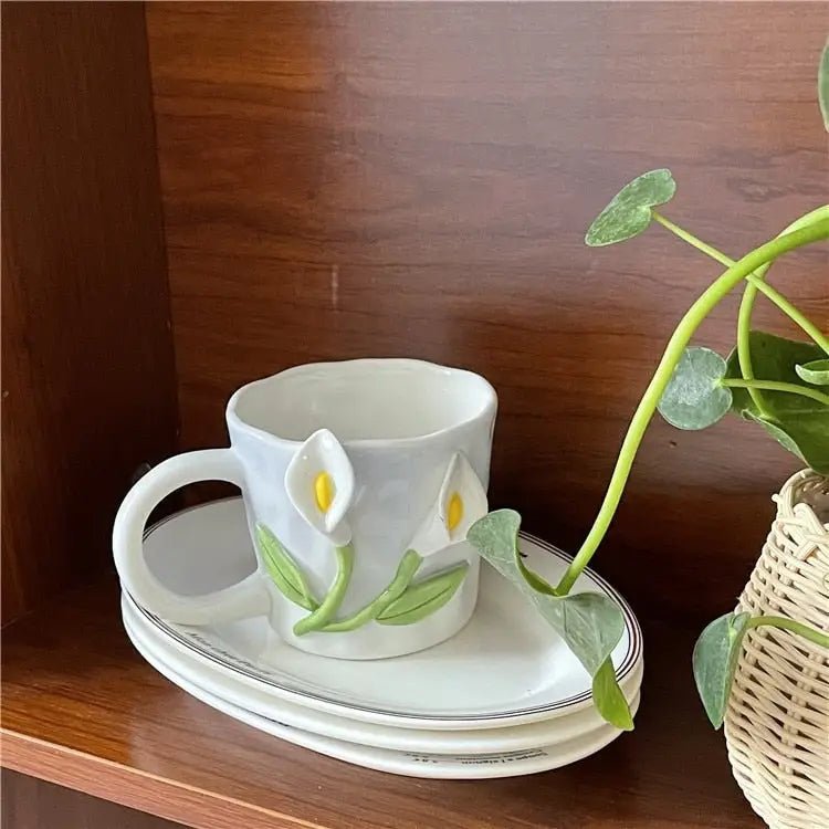 Hand Painted 3D Ceramic Floral Mug for an Elegant Morning Routine - Cosparty