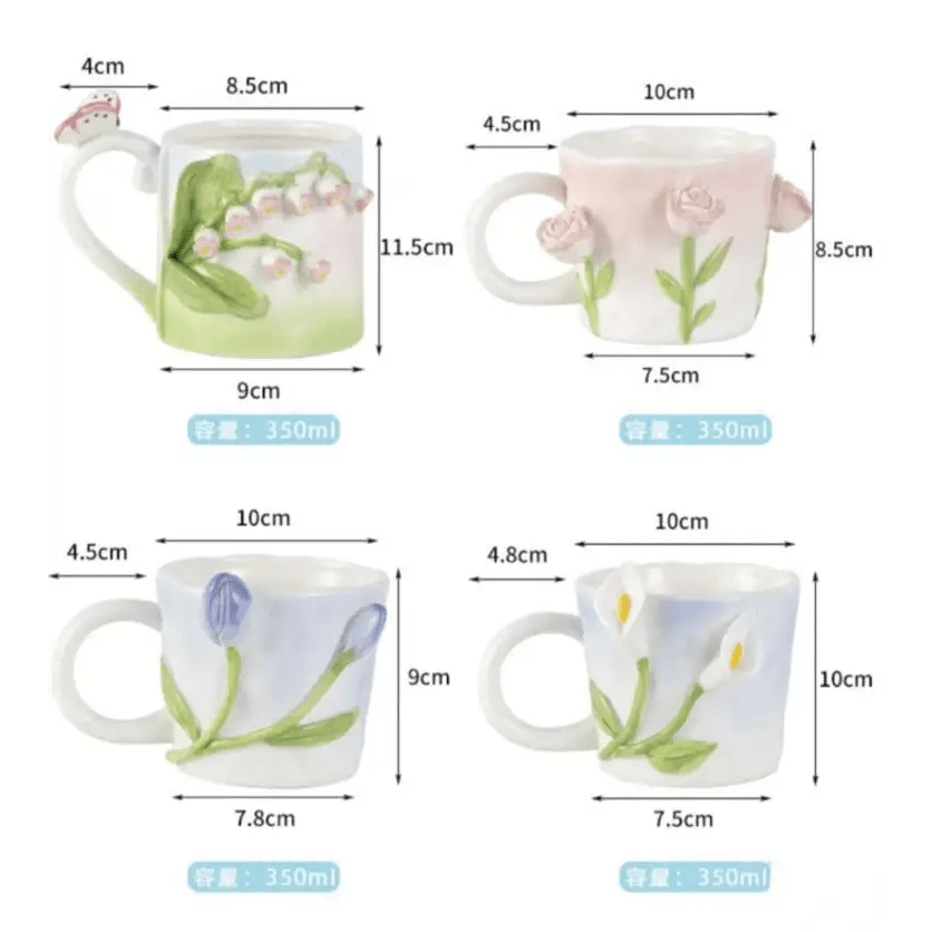 Hand Painted 3D Ceramic Floral Mug for an Elegant Morning Routine - Cosparty