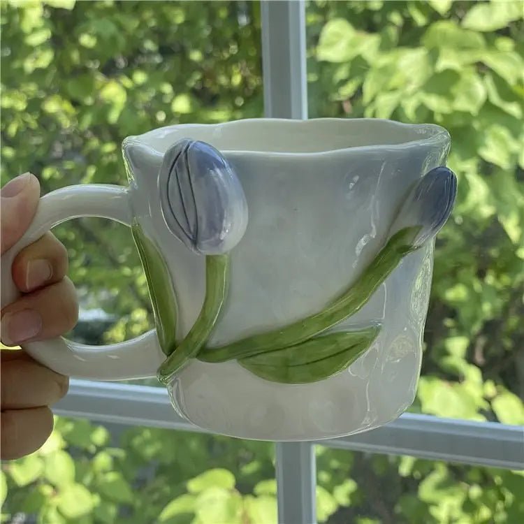 Hand Painted 3D Ceramic Floral Mug for an Elegant Morning Routine - Cosparty