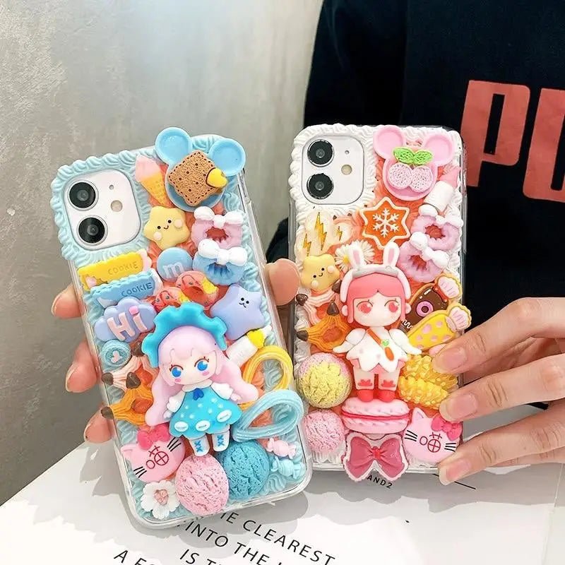Handmade Kawaii Anime Girl 3D Phone Case with Sweet Cabochons - Cosparty