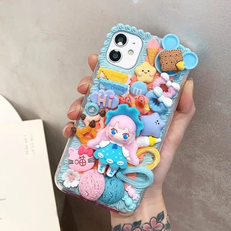 Handmade Kawaii Anime Girl 3D Phone Case with Sweet Cabochons - Cosparty