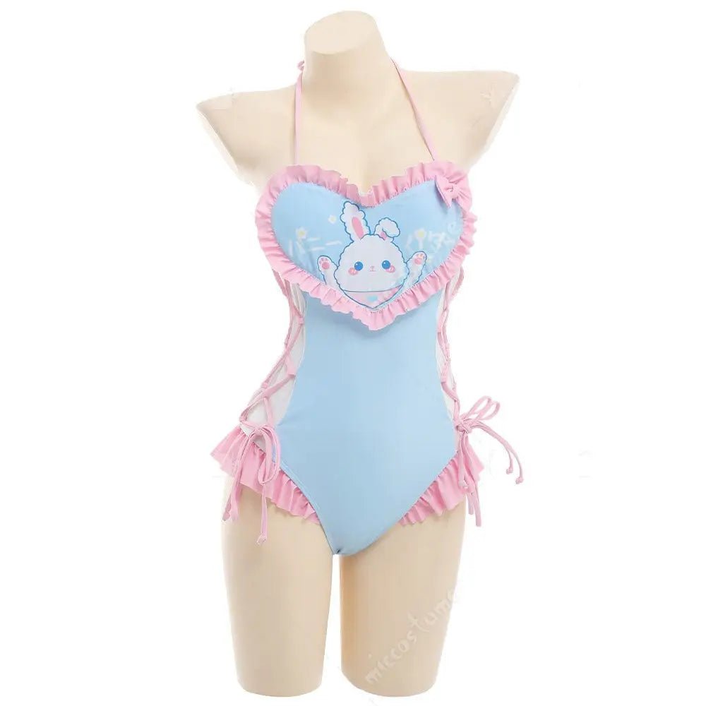Happy Bunny High Quality Ruffled Adult Onesie Romper and Swimsuit - Cosparty