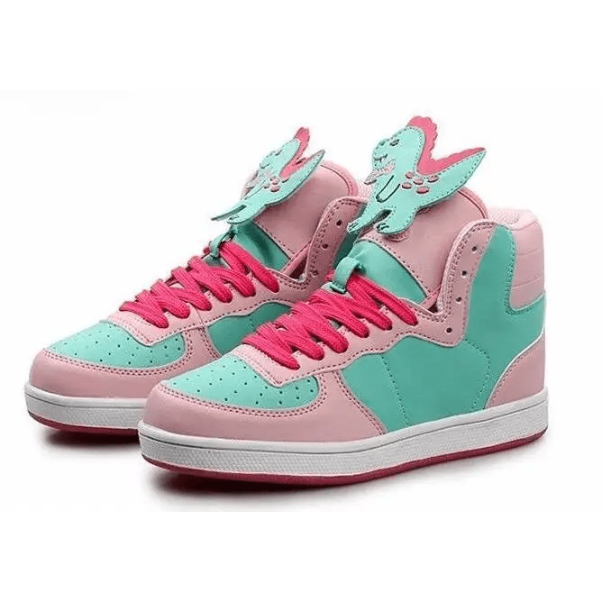 Harajuku High Top Sneakers with Pastel Dinosaur Design - Cosparty