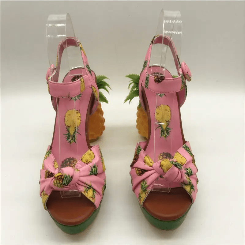 High Fashion Pink Pineapple Platform Sandals for Luxe Looks - Cosparty