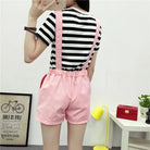 High Waisted Ribbon Jumper with Shoulder Strap and Bow Detail - Cosparty