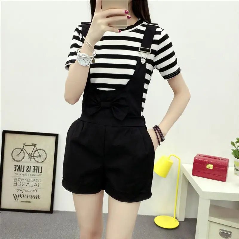 High Waisted Ribbon Jumper with Shoulder Strap and Bow Detail - Cosparty