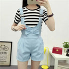 High Waisted Ribbon Jumper with Shoulder Strap and Bow Detail - Cosparty