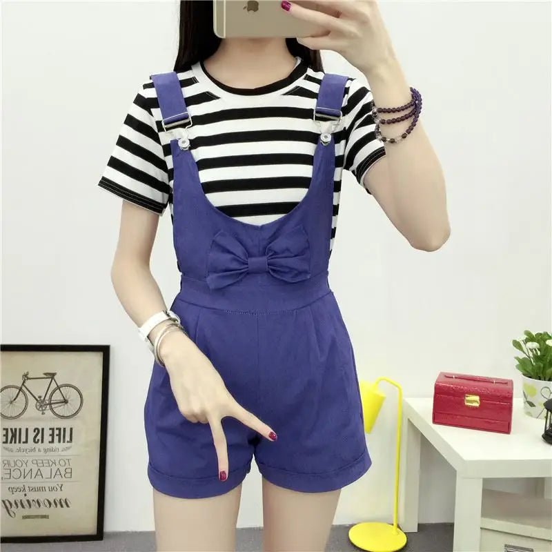 High Waisted Ribbon Jumper with Shoulder Strap and Bow Detail - Cosparty