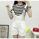 High Waisted Ribbon Jumper with Shoulder Strap and Bow Detail - Cosparty