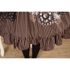 High - Waisted Steampunk Renaissance Skirt with Gear Print and Stripes - Cosparty