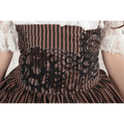 High - Waisted Steampunk Renaissance Skirt with Gear Print and Stripes - Cosparty