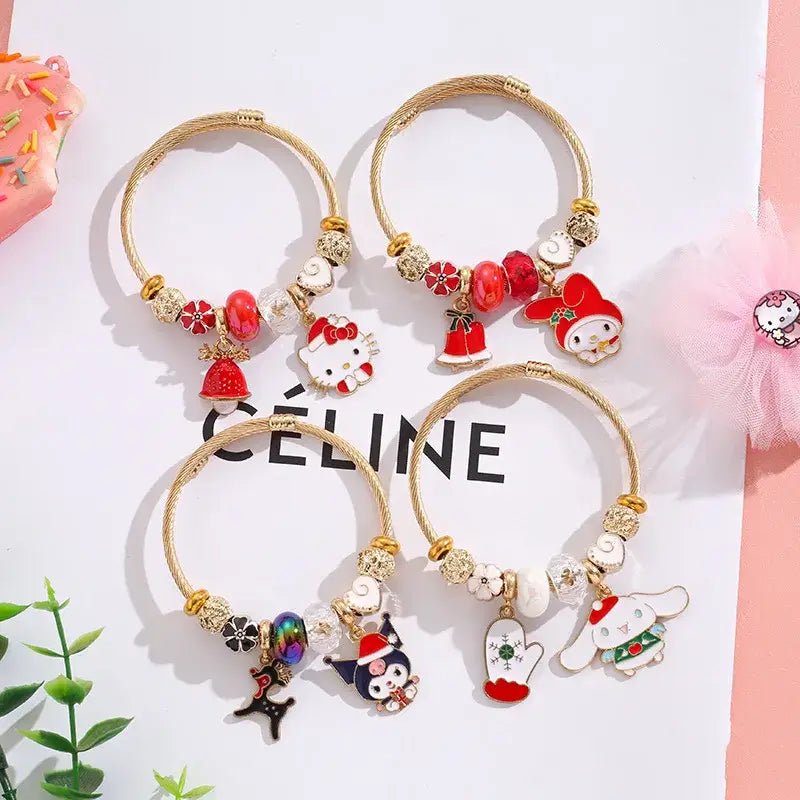 Holiday Character Bangle Beaded Bracelets Featuring Kawaii Designs - Cosparty
