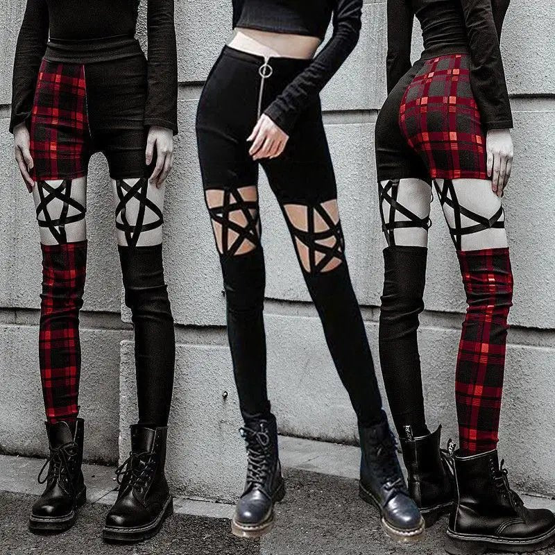 Hollow Cut - Out Pentagram Star Pants for Witchy Looks - Cosparty
