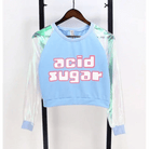 Holographic Acid Sugar Crop Top Sweater with Rainbow Sleeves - Cosparty