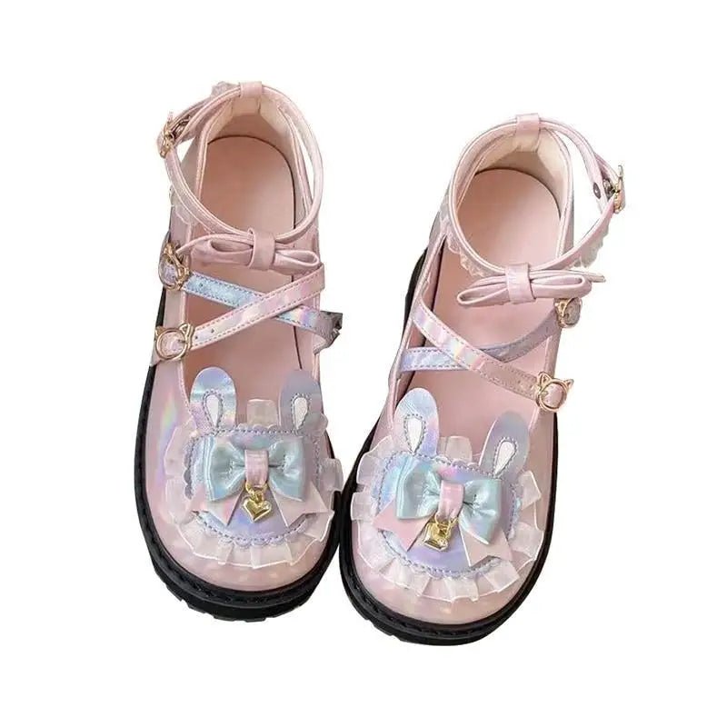 Holographic Bunny Ear Lolita Shoes for Kawaii Style - Cosparty